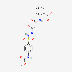 molecular formula C18H18N4O8S B12705053 Benzoic acid, 2-((3-(2-((4-((methoxycarbonyl)amino)phenyl)sulfonyl)hydrazino)-1,3-dioxopropyl)amino)- CAS No. 115150-38-4