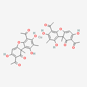 molecular formula C36H32CuO14 B12705095 Bis(2,6-diacetyl-7,9-dihydroxy-8,9b-dimethyl-1,3(2H,9bH)-dibenzofurandionato-O2,O3)copper CAS No. 94246-73-8