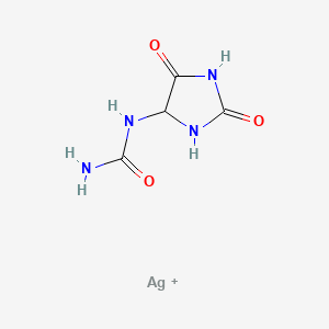molecular formula C4H6AgN4O3+ B12705102 (2,5-Dioxo-4-imidazolidynyl)urea monosilver(1+) salt CAS No. 12284-74-1