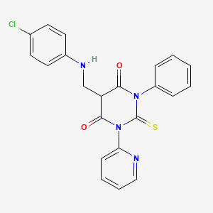 molecular formula C22H17ClN4O2S B12705123 4,6(1H,5H)-Pyrimidinedione, dihydro-5-(((4-chlorophenyl)amino)methyl)-1-phenyl-3-(2-pyridinyl)-2-thioxo- CAS No. 156338-82-8