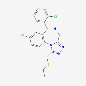 molecular formula C19H16Cl2N4S B12705194 4H-(1,2,4)Triazolo(4,3-a)(1,4)benzodiazepine, 8-chloro-6-(2-chlorophenyl)-1-((ethylthio)methyl)- CAS No. 85683-65-4