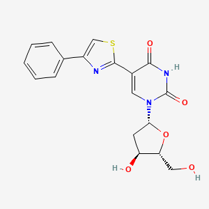 molecular formula C18H17N3O5S B12705226 1-((2R,4S,5R)-4-Hydroxy-5-hydroxymethyl-tetrahydro-furan-2-yl)-5-(4-phenyl-thiazol-2-yl)-1H-pyrimidine-2,4-dione CAS No. 133040-37-6