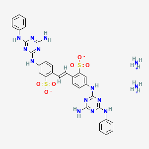 molecular formula C32H34N14O6S2 B12705253 Diammonium 4,4'-bis((4-amino-6-anilino-1,3,5-triazin-2-yl)amino)stilbene-2,2'-disulphonate CAS No. 32866-17-4