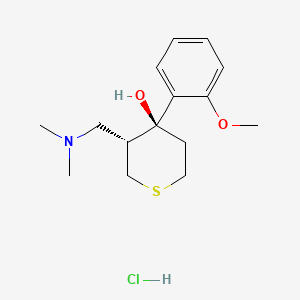 molecular formula C15H24ClNO2S B12705297 2H-Thiopyran-4-ol, tetrahydro-3-((dimethylamino)methyl)-4-(2-methoxyphenyl)-, hydrochloride, hemihydrate, trans-(+-)- CAS No. 119558-30-4