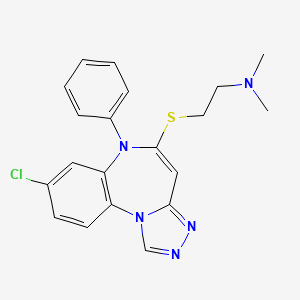 molecular formula C20H20ClN5S B12705302 Ethanamine, 2-((8-chloro-6-phenyl-6H-(1,2,4)triazolo(4,3-a)(1,5)benzodiazepin-5-yl)thio)-N,N-dimethyl- CAS No. 153901-47-4