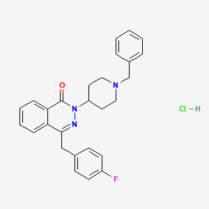 molecular formula C27H27ClFN3O B12705309 1(2H)-Phthalazinone, 4-((4-fluorophenyl)methyl)-2-(1-(phenylmethyl)-4-piperidinyl)-, monohydrochloride CAS No. 110406-64-9