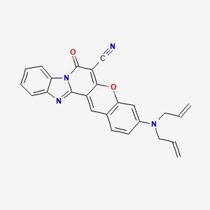 molecular formula C25H18N4O2 B12705336 17-[bis(prop-2-enyl)amino]-11-oxo-14-oxa-3,10-diazapentacyclo[11.8.0.02,10.04,9.015,20]henicosa-1(21),2,4,6,8,12,15(20),16,18-nonaene-12-carbonitrile CAS No. 81419-31-0