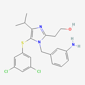 molecular formula C21H23Cl2N3OS B12705361 1H-Imidazole-2-ethanol, 1-((3-aminophenyl)methyl)-5-((3,5-dichlorophenyl)thio)-4-(1-methylethyl)- CAS No. 178980-35-3