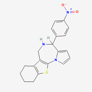 molecular formula C20H19N3O2S B12705384 4H-(1)Benzothieno(3,2-f)pyrrolo(1,2-a)(1,4)diazepine, 5,6,7,8,9,10-hexahydro-4-(4-nitrophenyl)- CAS No. 126684-63-7
