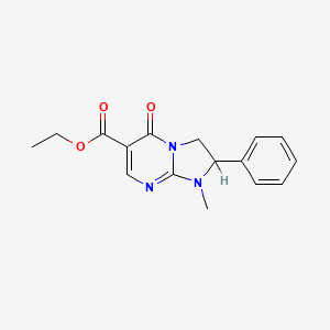molecular formula C16H17N3O3 B12705399 Imidazo(1,2-a)pyrimidine-6-carboxylic acid, 1,2,3,5-tetrahydro-1-methyl-5-oxo-2-phenyl-, ethyl ester CAS No. 141234-45-9