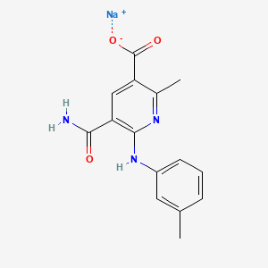 molecular formula C15H14N3NaO3 B12705454 3-Pyridinecarboxylic acid, 5-(aminocarbonyl)-2-methyl-6-((3-methylphenyl)amino)-, monosodium salt CAS No. 134828-51-6