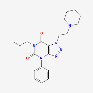 molecular formula C20H26N6O2 B12705651 1H-1,2,3-Triazolo(4,5-d)pyrimidine-5,7(4H,6H)-dione, 4-phenyl-1-(2-(1-piperidinyl)ethyl)-6-propyl- CAS No. 117740-58-6