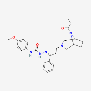 molecular formula C26H33N5O3 B12705719 Hydrazinecarboxamide, N-(4-methoxyphenyl)-2-(3-(8-(1-oxopropyl)-3,8-diazabicyclo(3.2.1)oct-3yl)-1-phenylpropylidene)- CAS No. 97669-58-4
