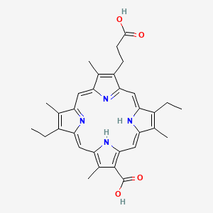 molecular formula C32H34N4O4 B12705942 13-Carboxy-8,18-diethyl-3,7,12,17-tetramethyl-21H,23H-porphine-2-propionic acid CAS No. 6988-86-9