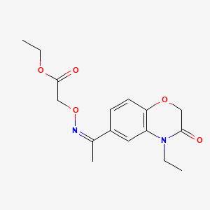 molecular formula C16H20N2O5 B12706142 Acetic acid, (((1-(4-ethyl-3,4-dihydro-3-oxo-2H-1,4-benzoxazin-6-yl)ethylidene)amino)0XY)-, ethyl ester CAS No. 91119-63-0