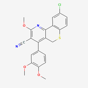 molecular formula C22H17ClN2O3S B12706178 5H-(1)Benzothiopyrano(4,3-b)pyridine-3-carbonitrile, 9-chloro-4-(3,4-dimethoxyphenyl)-2-methoxy- CAS No. 135521-79-8