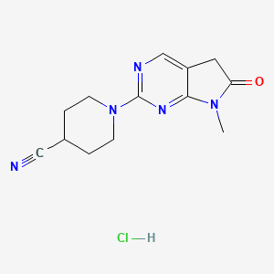 molecular formula C13H16ClN5O B12706235 4-Piperidinecarbonitrile, 1-(6,7-dihydro-7-methyl-6-oxo-5H-pyrrolo(2,3-d)pyrimidin-2-yl)-, monohydrochloride CAS No. 122113-22-8