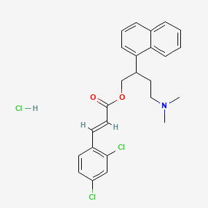 molecular formula C25H26Cl3NO2 B12706278 2-Propenoic acid, 3-(2,4-dichlorophenyl)-4-(dimethylamino)-2-(1-naphthalenyl)butyl ester, hydrochloride CAS No. 119585-07-8
