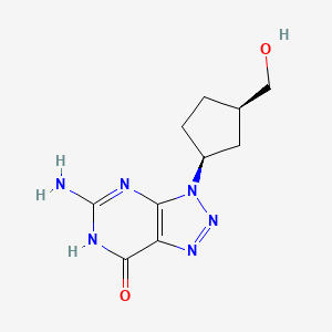 molecular formula C10H14N6O2 B12706452 (+-)-cis-5-Amino-3,6-dihydro-3-(3-(hydroxymethyl)cyclopentyl)-1,2,3-triazolo(4,5-d)pyrimidin-7-one CAS No. 122624-82-2