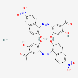 molecular formula C36H27CrN6O12+ B12706461 Hydrogen bis(1-(2,4-dihydroxy-5-((2-hydroxy-6-nitro-1-naphthyl)azo)phenyl)ethanonato(2-))chromate(1-) CAS No. 94277-74-4