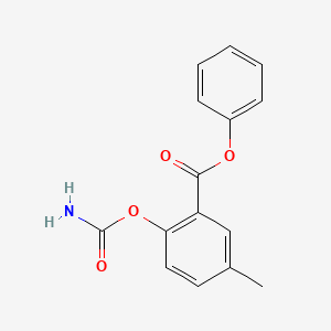 molecular formula C15H13NO4 B12706535 Benzoic acid, 2-((aminocarbonyl)oxy)-5-methyl-, phenyl ester CAS No. 122277-24-1