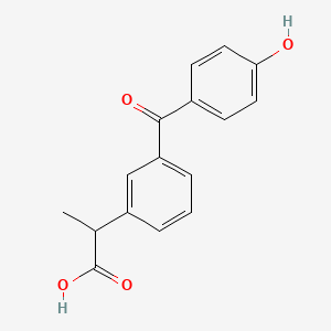 molecular formula C16H14O4 B12706540 2-(3-(p-Hydroxybenzoyl)phenyl)propionic acid CAS No. 144977-91-3