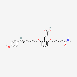 molecular formula C29H39NO6 B12706558 Benzenepropanoic acid, 2-((5-(dimethylamino)-5-oxopentyl)oxy)-6-((6-(4-methoxyphenyl)-5-hexenyl)oxy)-, (E)- CAS No. 134578-91-9
