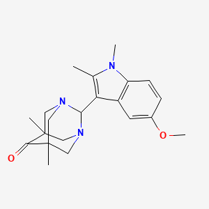 molecular formula C21H27N3O2 B12706594 1,3-Diazatricyclo(3.3.1.1(sup 3,7))decan-6-one, 5,7-dimethyl-2-(1,2-dimethyl-5-methoxy-1H-indol-3-yl)- CAS No. 134828-32-3