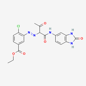 molecular formula C20H18ClN5O5 B12706611 Ethyl 4-chloro-3-[[1-[[(2,3-dihydro-2-oxo-1H-benzimidazol-5-YL)amino]carbonyl]-2-oxopropyl]azo]benzoate CAS No. 79665-25-1