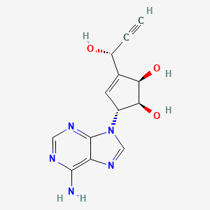 molecular formula C13H13N5O3 B12706653 3-Cyclopentene-1,2-diol, 5-(6-amino-9H-purin-9-yl)-3-((1R)-1-hydroxy-2-propynyl)-, (1S,2R,5R)- CAS No. 194353-46-3