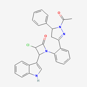 molecular formula C28H23ClN4O2 B12706735 1H-Pyrazole, 4,5-dihydro-1-acetyl-3-(2-(3-chloro-2-(1H-indol-3-yl)-4-oxo-1-azetidinyl)phenyl)5-phenyl- CAS No. 93415-15-7