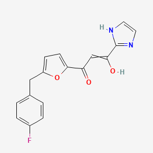 molecular formula C17H13FN2O3 B12706750 2-Propen-1-one, 1-(5-((4-fluorophenyl)methyl)-2-furanyl)-3-hydroxy-3-(1H-imidazol-2-yl)-, monohydrochloride CAS No. 280571-93-9