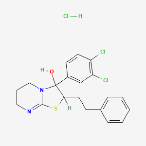 molecular formula C20H21Cl3N2OS B12706806 5H-Thiazolo(3,2-a)pyrimidin-3-ol, 3-(3,4-dichlorophenyl)-2,3,6,7-tetrahydro-2-(2-phenylethyl)-, monohydrochloride CAS No. 86346-96-5