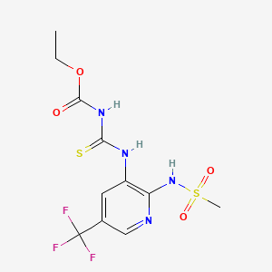 molecular formula C11H13F3N4O4S2 B12706809 Carbamic acid, (((2-((methylsulfonyl)amino)-5-(trifluoromethyl)-3-pyridinyl)amino)thioxomethyl)-, ethyl ester CAS No. 141283-62-7