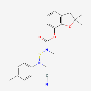 molecular formula C21H23N3O3S B12706891 Carbamic acid, (((cyanomethyl)(4-methylphenyl)amino)thio)methyl-, 2,3-dihydro-2,2-dimethyl-7-benzofuranyl ester CAS No. 82560-70-1