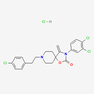 molecular formula C22H22Cl4N2O2 B12706933 1-Oxa-3,8-diazaspiro(4.5)decan-2-one, 8-(2-(4-chlorophenyl)ethyl)-3-(3,4-dichlorophenyl)-4-methylene-, monohydrochloride CAS No. 134069-96-8
