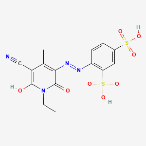 molecular formula C15H14N4O8S2 B12707015 4-((5-Cyano-1-ethyl-1,6-dihydro-2-hydroxy-4-methyl-6-oxo-3-pyridyl)azo)benzene-1,3-disulphonic acid CAS No. 73280-79-2