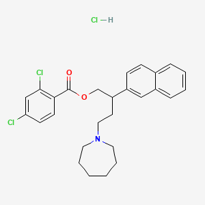 molecular formula C27H30Cl3NO2 B12707040 Benzoic acid, 2,4-dichloro-, 4-(hexahydro-1H-azepin-1-yl)-2-(2-naphthalenyl)butyl ester, hydrochloride CAS No. 119584-96-2