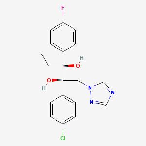 molecular formula C19H19ClFN3O2 B12707122 D-threo-Pentitol, 2-C-(4-chlorophenyl)-1,4,5-trideoxy-3-C-(4-fluorophenyl)-1-(1H-1,2,4-triazol-1-yl)- CAS No. 107680-07-9