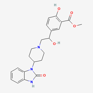 molecular formula C22H25N3O5 B12707173 Benzoic acid, 2-hydroxy-5-(1-hydroxy-2-(4-(2-oxo-2,3-dihydro-1H-benzimidazol-1-yl)-1-piperidinyl)ethyl)-, methyl ester CAS No. 74406-01-2