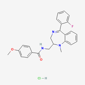 molecular formula C25H25ClFN3O2 B12707240 Benzamide, N-((5-(2-fluorophenyl)-1-methyl-2,3-dihydro-1H-1,4-benzodiazepin-2-yl)methyl)-4-methoxy-, monohydrochloride CAS No. 83736-67-8