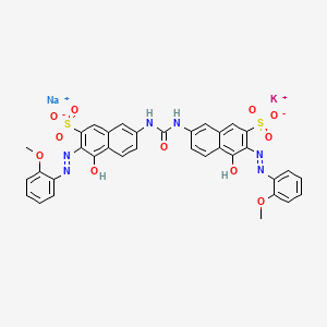 molecular formula C35H26KN6NaO11S2 B12707242 Potassium sodium 7,7'-(carbonyldiimino)bis(4-hydroxy-3-((2-methoxyphenyl)azo)naphthalene-2-sulphonate) CAS No. 83221-61-8