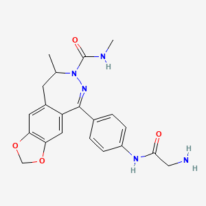 molecular formula C21H23N5O4 B12707245 7H-1,3-Dioxolo(4,5-h)(2,3)benzodiazepine-7-carboxamide, 8,9-dihydro-5-(4-((aminoacetyl)amino)phenyl)-N,8-dimethyl- CAS No. 143692-37-9