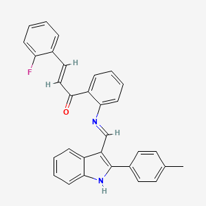 molecular formula C31H23FN2O B12707253 (E)-3-(2-fluorophenyl)-1-[2-[[2-(4-methylphenyl)-1H-indol-3-yl]methylideneamino]phenyl]prop-2-en-1-one CAS No. 133381-48-3
