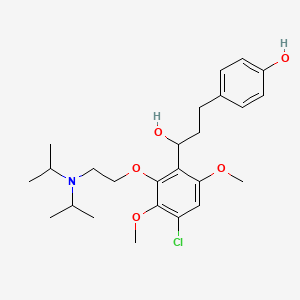molecular formula C25H36ClNO5 B12707285 Benzenepropanol, alpha-(2-(2-(bis(1-methylethyl)amino)ethoxy)-4-chloro-3,6-dimethoxyphenyl)-4-hydroxy- CAS No. 88770-80-3