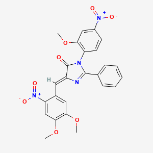 molecular formula C25H20N4O8 B12707301 4H-Imidazol-4-one, 3,5-dihydro-5-((4,5-dimethoxy-2-nitrophenyl)methylene)-3-(2-methoxy-4-nitrophenyl)-2-phenyl- CAS No. 83514-32-3