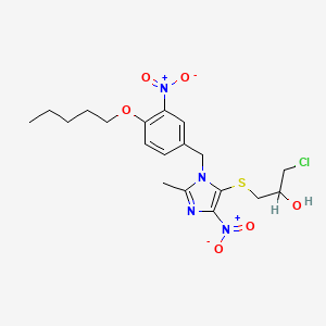 molecular formula C19H25ClN4O6S B12707305 2-Propanol, 1-chloro-3-((2-methyl-4-nitro-1-((3-nitro-4-(pentyloxy)phenyl)methyl)-1H-imidazol-5-yl)thio)- CAS No. 115906-50-8