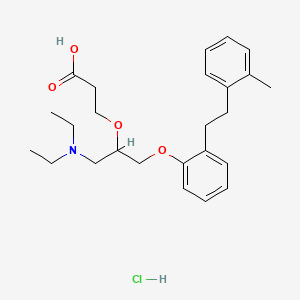 molecular formula C25H36ClNO4 B12707415 Propanoic acid, 3-(1-((diethylamino)methyl)-2-(2-(2-(2-methylphenyl)ethyl)phenoxy)ethoxy)-, hydrochloride CAS No. 86819-31-0
