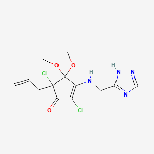 molecular formula C13H16Cl2N4O3 B12707446 2-Cyclopenten-1-one, 2,5-dichloro-4,4-dimethoxy-5-(2-propenyl)-3-((1H-1,2,4-triazol-3-ylmethyl)amino)- CAS No. 144970-11-6