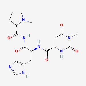molecular formula C18H25N7O5 B12707451 L-Prolinamide, N-((hexahydro-1-methyl-2,6-dioxo-4-pyrimidinyl)carbonyl)-L-histidyl-N-methyl-, (S)- CAS No. 128055-84-5